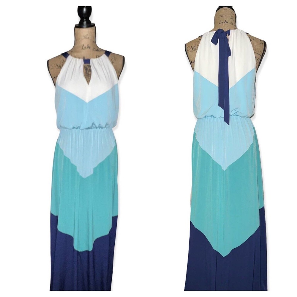 VINCE CAMUTO DRESS MAXI COLOR BLOCK STRETCH SHADES OF BLUE 4